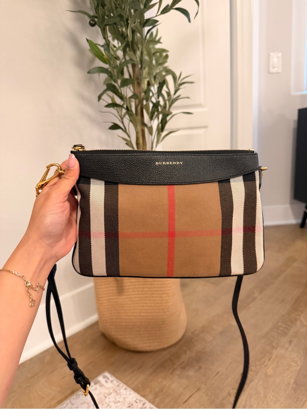 Burberry Vintage Check Crossbody Bag in Tan and Black
